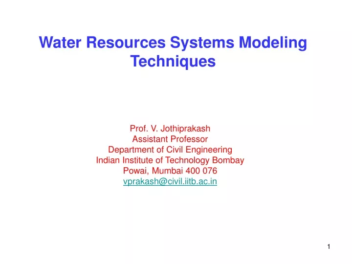 water resources systems modeling techniques
