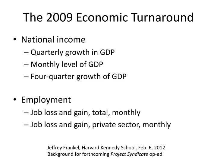 the 2009 economic turnaround