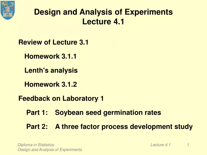 design and analysis of experiments lecture 4 1