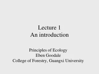 Lecture 1 An introduction