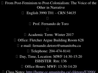 From Post-Feminism to Post-Colonialism: The Voice of the Other in Narrative
