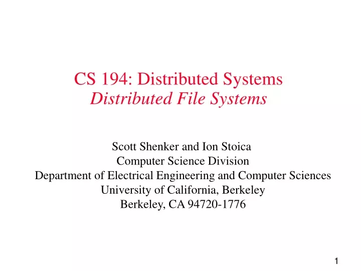 cs 194 distributed systems distributed file systems