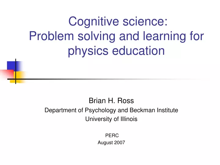 cognitive science problem solving and learning for physics education