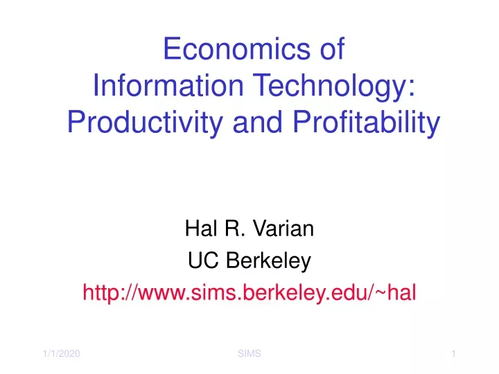 economics of information technology productivity and profitability