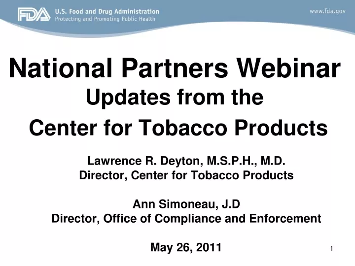 national partners webinar updates from the center for tobacco products