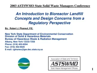 An Introduction to Bioreactor Landfill Concepts and Design Concerns from a Regulatory Perspective