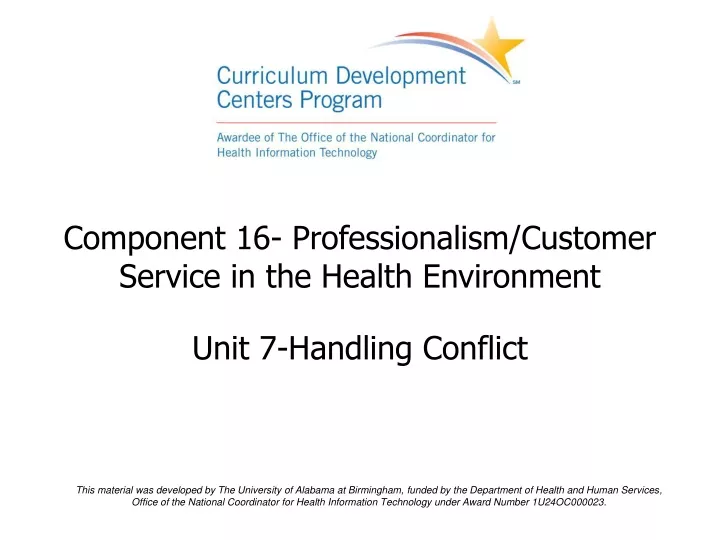 component 16 professionalism customer service in the health environment