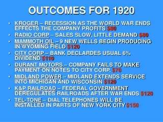 OUTCOMES FOR 1920