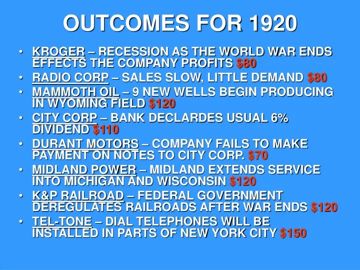outcomes for 1920