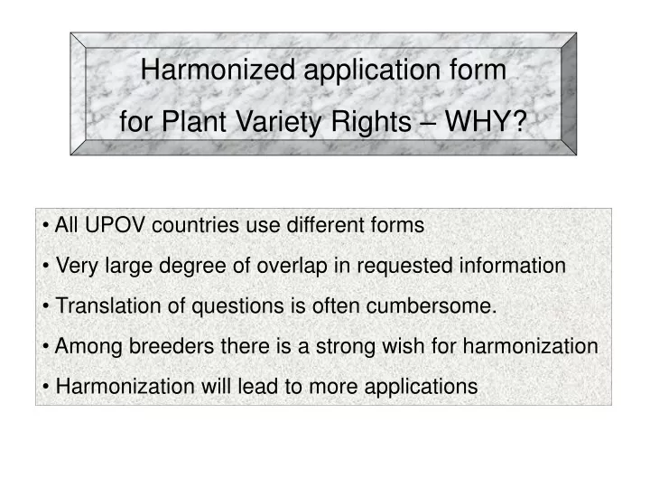 harmonized application form for plant variety