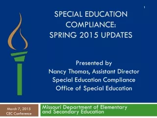 Special education Compliance:   Spring 2015 updates