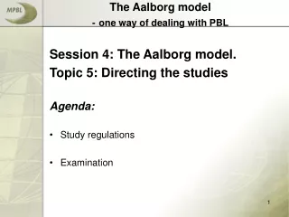 The Aalborg model - one way of dealing with PBL