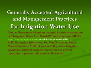 Generally Accepted Agricultural and Management Practices for Irrigation Water Use