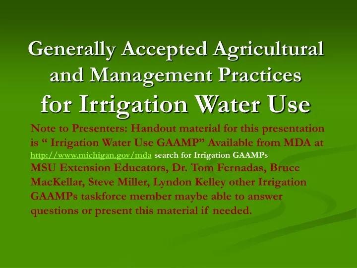 generally accepted agricultural and management practices for irrigation water use