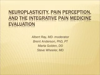 Neuroplasticity, Pain Perception, and the Integrative Pain Medicine evaluation