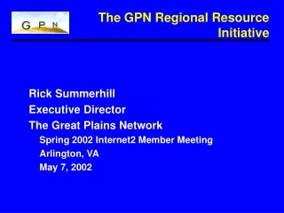 The GPN Regional Resource Initiative