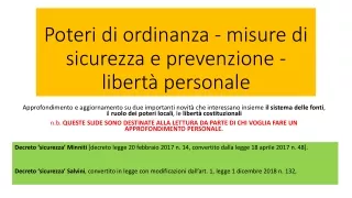 Poteri di ordinanza - misure di sicurezza e prevenzione - libertà personale