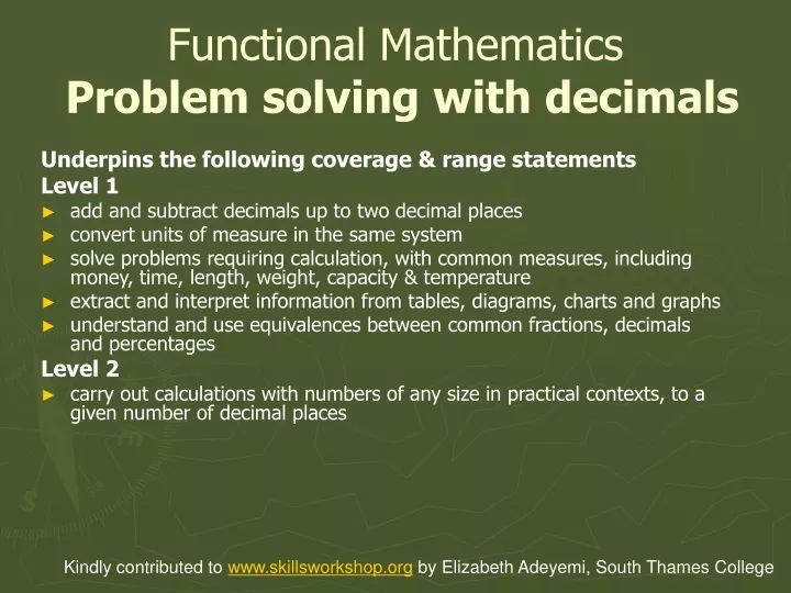 functional mathematics problem solving with decimals