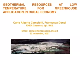 GEOTHERMAL RESOURCES AT LOW TEMPERATURE FOR GREENHOUSE APPLICATION IN RURAL ECONOMY