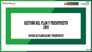 GESTIÓN DEL PLAN Y PRESUPUESTO 2019 OFICINA DE PLANIFIACIÓN Y PRESUPUESTO