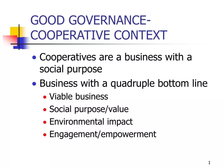 good governance cooperative context