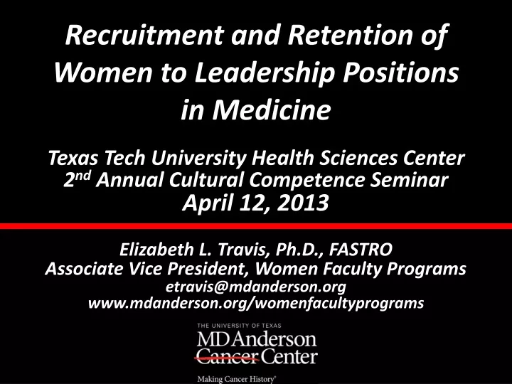 recruitment and retention of women to leadership