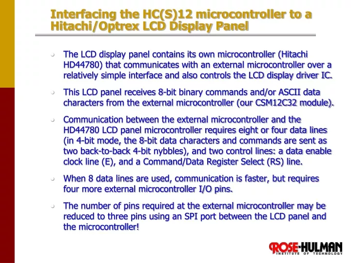 interfacing the hc s 12 microcontroller to a hitachi optrex lcd display panel