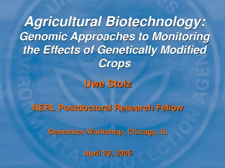 uwe stolz nerl postdoctoral research fellow genomics workshop chicago il april 29 2005