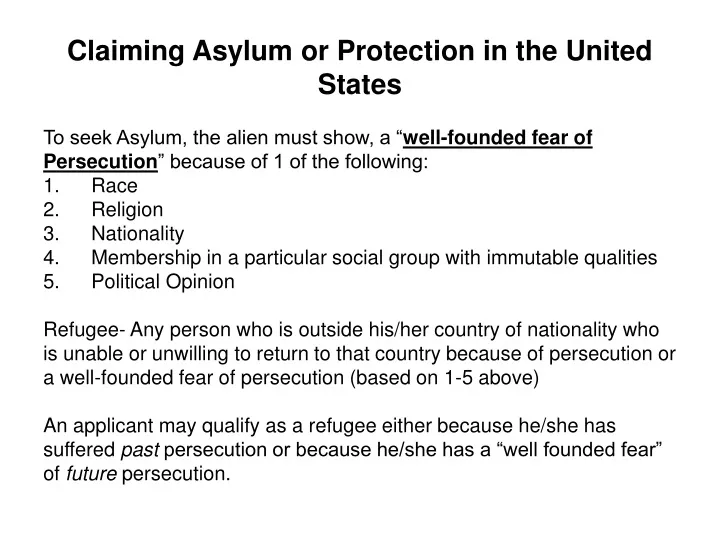 claiming asylum or protection in the united states