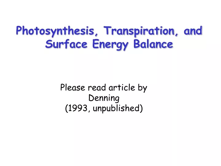 photosynthesis transpiration and surface energy balance