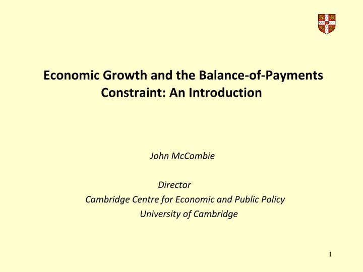 economic growth and the balance of payments constraint an introduction