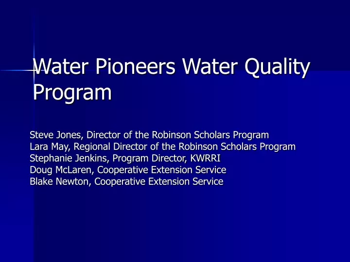 water pioneers water quality program