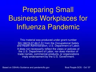 Preparing Small Business Workplaces for Influenza Pandemic