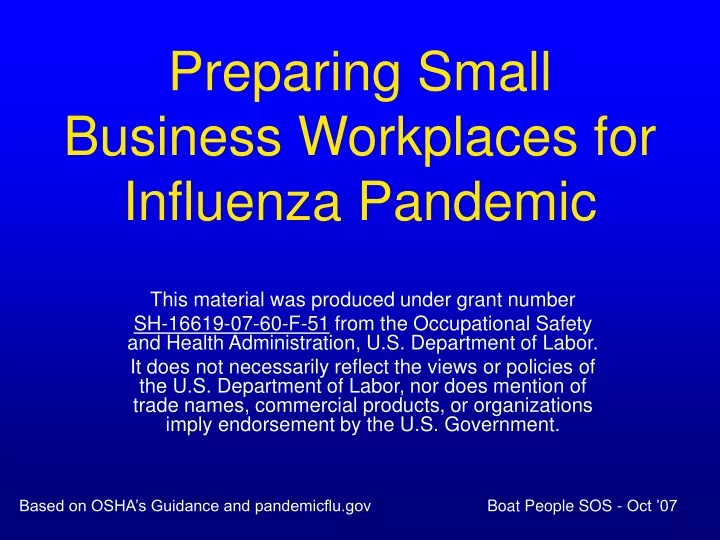 preparing small business workplaces for influenza pandemic