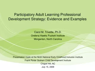 Participatory Adult Learning Professional Development Strategy: Evidence and Examples