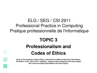 TOPIC 3 Professionalism and Codes of Ethics