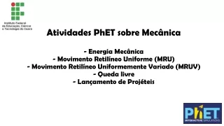 Atividade  PHet sobre Energia no MHS (Pêndulos) utilizando o OA “ Pendulum Lab  (HTML5)”