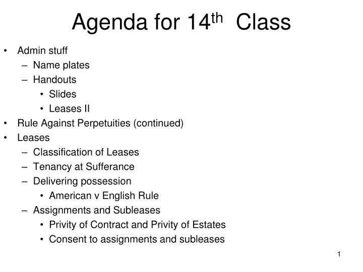 agenda for 14 th class