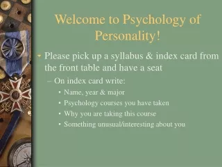 Welcome to Psychology of Personality!