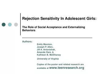 Rejection Sensitivity In Adolescent Girls: