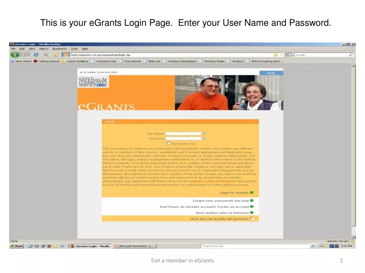 this is your egrants login page enter your user