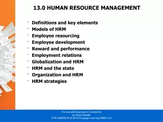 13.0 HUMAN RESOURCE MANAGEMENT