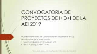 CONVOCATORIA DE PROYECTOS DE I+D+I DE LA AEI 2019
