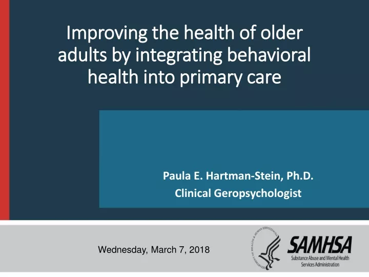 improving the health of older adults by integrating behavioral health into primary care