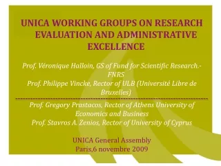 UNICA WORKING GROUPS ON RESEARCH EVALUATION AND ADMINISTRATIVE EXCELLENCE