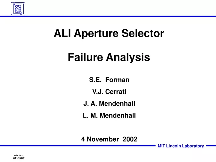 ali aperture selector failure analysis