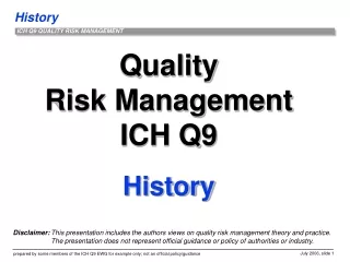 Quality Risk Management ICH Q9 History