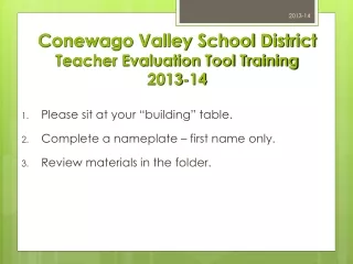 Conewago Valley School District Teacher Evaluation Tool Training 2013-14