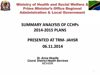 SUMMARY  ANALYSIS  OF CCHPs  2014-2015 PLANS