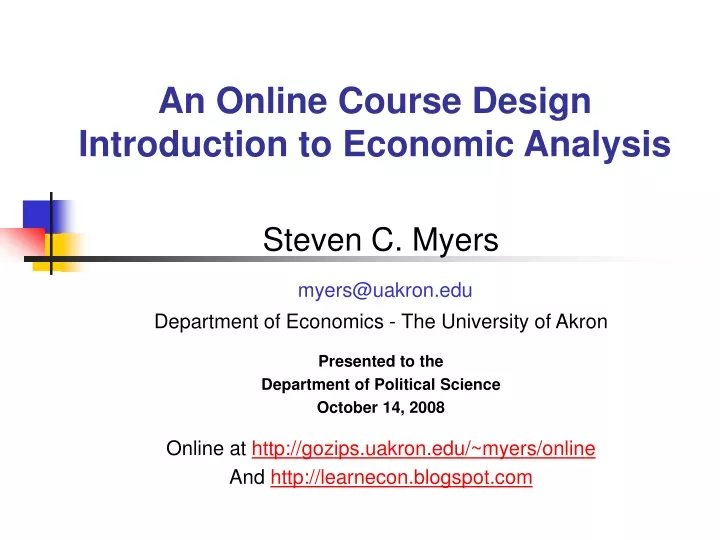 an online course design introduction to economic analysis